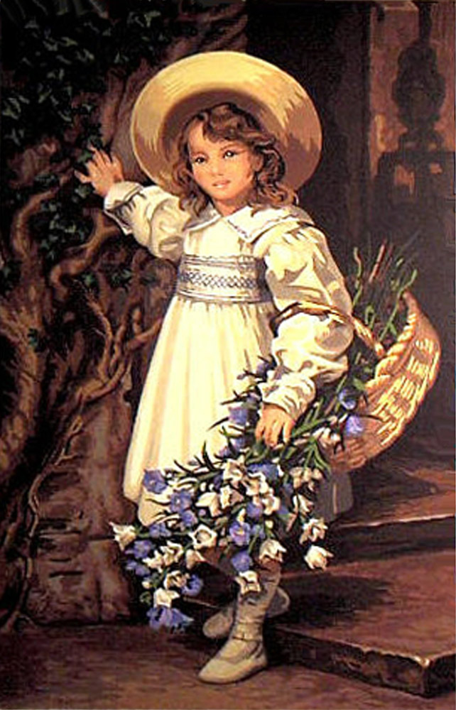 Painting of a girl with flowers